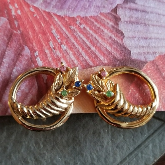 Vintage Cornucopia clip earrings gold tone - Picture 1 of 6